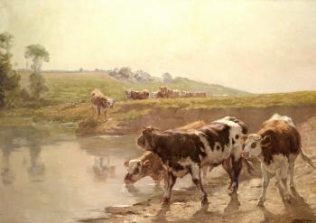 Wenceslas Vacslav Brozik : Cattle In A Pasture